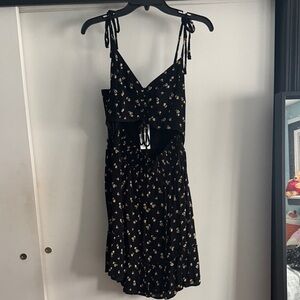 Hollister Black Floral Midi Dress with Tie Straps